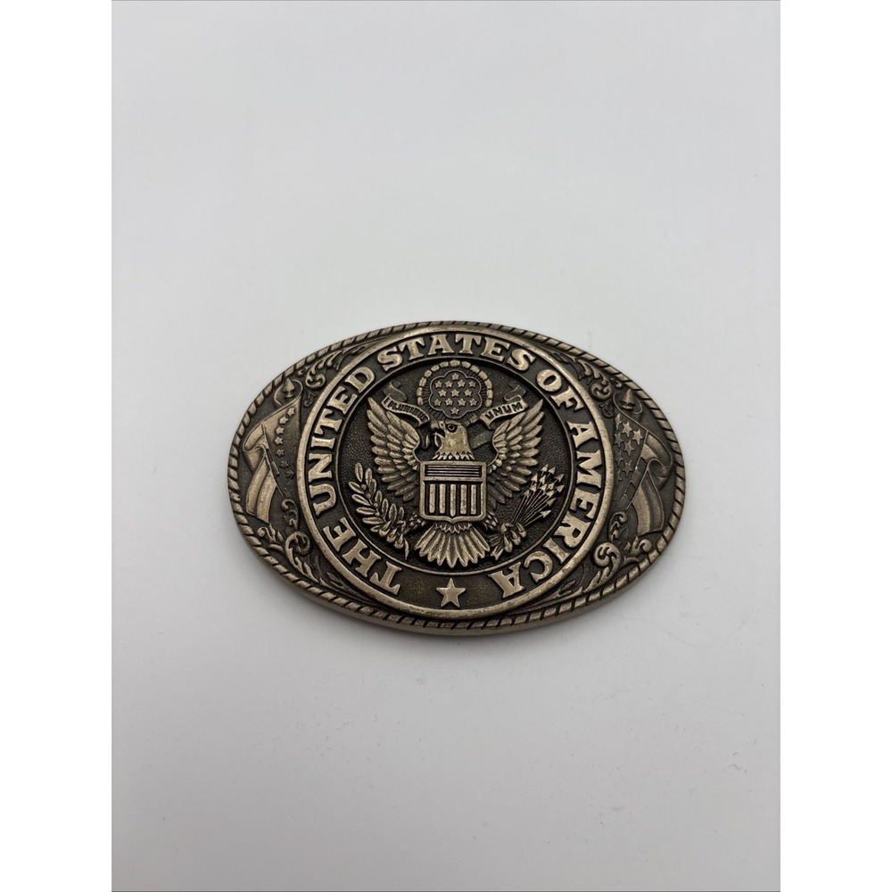 Tony Lama Belt Buckle Mens Solid Brass Eagle USA State Series Vintage 3.75 inch